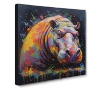 Hippo Color Field Painting Canvas Wall Art Print Ready to Hang, Framed Picture for Living Room Bedroom Home Office Décor, 50x50 cm (20x20 Inch)