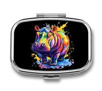 Hippo Colorful Cute Travel Pill Organizer Portable Small Square Medicine Case Box for Pocket Purse