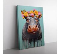 Hippo Contemporary Art Canvas Print for Living Room Bedroom Home Office Décor, Wall Art Picture Ready to Hang, 76x50 cm (30x20 Inch)