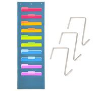 Hippo Creation Pocket Organizer for Classroom, 10 Pockets with 3 Door Hooks, Hanging Wall Organizer for File Folder, School Mailbox, Home and Office Papers, Blue
