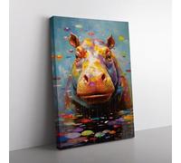 Hippo Dadaism Art Canvas Print for Living Room Bedroom Home Office Décor, Wall Art Picture Ready to Hang, 76x50 cm (30x20 Inch)