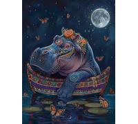 Hippo Diamond Art Kits Adults, Diamond Painting Moon Dimond Art 5D DIY Full Square Drill Crystal Embroidery Cross Stitch Crafts Crafts for Adults Beginner, Home Room Decor, Gifts 32x44 Inch -zjn25068X