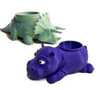 Hippo Dinosaur Egg Cup Holder - Novelty Easter Souvenir Gift Soft Boiled Egg Stand Animal Shaped Kitchen Table Accent Family Breakfast Ornament Seasonal Piece 3D (Twin Pack Dino&Hippo)