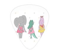 Hippo Elephant Guitar Picks 12 Pack Universal ABS Guitar Picks,Elephant and Crocodile Girls with Closed Eyes Standing in Polka Dot Dresses,for Acoustic and Electric Guitar