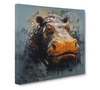 Hippo Expressionism Canvas Wall Art Print Ready to Hang, Framed Picture for Living Room Bedroom Home Office Décor, 50x50 cm (20x20 Inch)