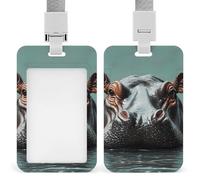 Hippo from Water Funny ID Badge Holder with Detachable Neck Lanyards Vertical Card for Offices Men Women