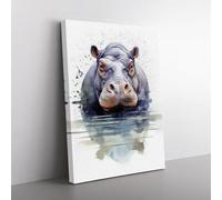 Hippo Geometric Art Canvas Print for Living Room Bedroom Home Office Décor, Wall Art Picture Ready to Hang, 76x50 cm (30x20 Inch)