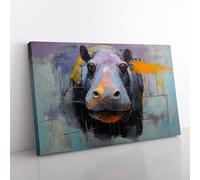 Hippo Gestural Canvas Print for Living Room Bedroom Home Office Décor, Wall Art Picture Ready to Hang, 76x50 cm (30x20 Inch)