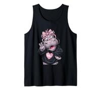 Hippo Girl Winking Peace Sign Pink Bow Pop Graphic Playful Tank Top
