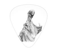 Hippo Guitar Picks 12 Pack Universal ABS Guitar Picks,Hand-Drawn Pencil Sketch Style Digital Image potamus Portrait Yawn Figure,for Acoustic and Electric Guitar,Black and White