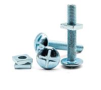 Hippo Hardware M6 (6mm X 70mm) Roofing Bolts with Square Nuts Cross Slotted Mushroom Head Bright Zinc Plated Bolt (Pack of 10)