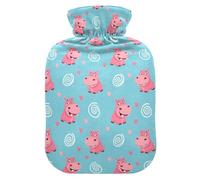 Hippo Hearts Blue Hot Water Bottle with Cover for Pain Relief Heating Bag for Pregnant, 2L