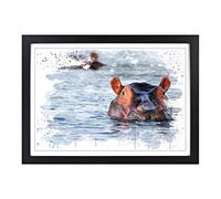 Hippo Hippopotamus V3 Framed Print | A2 Black Framed Wall Art | Ready to Hang | Modern Nature Picture | Living Room Bedroom Lounge Office