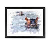 Hippo Hippopotamus V3 Modern Framed Print | A3 Black Framed Wall Art | Ready to Hang | Modern Nature Picture | Living Room Bedroom Lounge Office