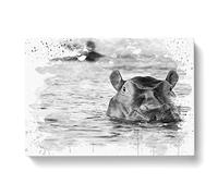 Hippo Hippopotamus V4 Modern Canvas Wall Art Print Ready to Hang, Framed Picture for Living Room Bedroom Home Office Décor, 76x50 cm (30x20 Inch)