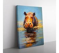 Hippo Impressionism Art Canvas Print for Living Room Bedroom Home Office Décor, Wall Art Picture Ready to Hang, 76x50 cm (30x20 Inch)