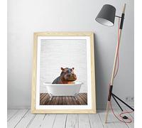 Hippo in Bath Tub Framed Wall Art Picture Print - A4 - Light Oak Frame