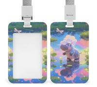 Hippo in Magic Marsh ID Badge Holder with Vertical Card Badge Holder Waterproof Plastic Card Sleeve Badges Protector Case Name Tag ID Card Holder for Office Doctor Nurse Teachers