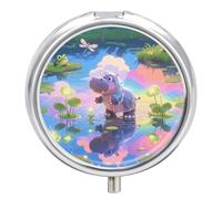 Hippo in Magic Marsh3 Compartment Travel Pill Case, Sealed Portable Pill Container Mini Size Metal Pills Box for Pocket Purse, Three Times A Day Pills Organizer for Men, Women