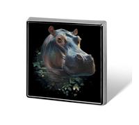 Hippo in Nature Cute Button Pins Square Badge Cool Personalised Pattern Brooches for Bag Hat