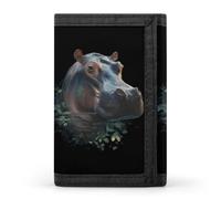 Hippo in Nature Slim Trifold Wallet for Men ID Window