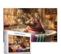 Hippo in The Bathtub 1000 Piece Jigsaw Puzzles for Adults Art Puzzle with Bubbles and Colorful Towels Colorful DIY Puzzles for Home Decoration Gifts Family Puzzle Perfect for Game Nights 70×50 cm