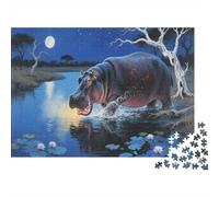 Hippo Jigsaw 1000 Pieces Challenge Toys for Adults Under The Moon Impossible Jigsaw Puzzles Educational Game Home Decoration 1000pcs (75x50cm)