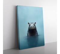 Hippo Minimalism Art Canvas Print for Living Room Bedroom Home Office Décor, Wall Art Picture Ready to Hang, 76x50 cm (30x20 Inch)