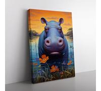 Hippo Modern Art Canvas Print for Living Room Bedroom Home Office Décor, Wall Art Picture Ready to Hang, 76x50 cm (30x20 Inch)