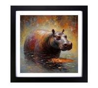 Hippo Neo Impressionism Framed Wall Art Print 18x18 Inch Black
