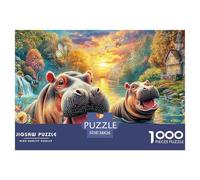 Hippo Paradise 1000 Pc Hippos Vibrant Sunset River1000 Piece Plastic Jigsaw Puzzle for Teens Precision Cut Non-glare Smooth Finish Digital Detox 38x26cm/1000pcs