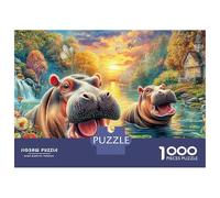 Hippo Paradise 1000 Pc Thick Cardboard Hippos in River Puzzle Seniors Concentration Mindfulness Meditation Gift for Senior Puzzle Fans 38x26cm/1000pcs