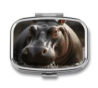Hippo Pill Organizer Small Pill Box with Two Compartments Pill Case Metal Medicine Organizer Portable Medicine Box Holder Medication Holder Travel Pill Container