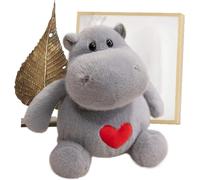 Hippo Plush Toy in Heart Shape - Cute Plush Animal Realistic Hippo | Plush Pet Doll with Ant | Soft Hippo - Adorable Animal Figurine