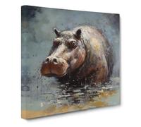 Hippo Post-Impressionism Canvas Wall Art Print Ready to Hang, Framed Picture for Living Room Bedroom Home Office Décor, 50x50 cm (20x20 Inch)