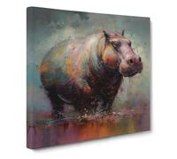 Hippo Post-Impressionism No.1 Canvas Wall Art Print Ready to Hang, Framed Picture for Living Room Bedroom Home Office Décor, 50x50 cm (20x20 Inch)