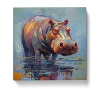 Hippo Post-Impressionism No.2 Canvas Print for Living Room Bedroom Home Office Décor, Wall Art Picture Ready to Hang, 20x20 Inch (50x50 cm)