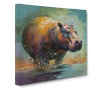 Hippo Post-Impressionism No.3 Canvas Wall Art Print Ready to Hang, Framed Picture for Living Room Bedroom Home Office Décor, 50x50 cm (20x20 Inch)
