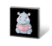 Hippo Reads Square Brooch Metal Pin Badges Classic Lapel Pins Jewellery Unisex