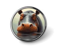 Hippo Round Lapel Pin Women's Novelty Buttons & Pins Metal Badge Cute Brooch Retro Pinback Badge Fashion Bag Pins for Hat Backpacks Tie Suit Wedding Party Accessory, silver, Circular
