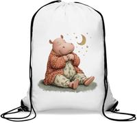 Hippo Sleeping Under The Moon Gym Sack Casual Drawstring Bag White