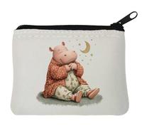 Hippo Sleeping Under The Moon Neoprene Coin Purse Pouch 10x11cm White