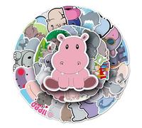 Hippo Stickers for Boys Girls Kids Teens, Cartoon Waterproof Vinyl Stickers for Phone Laptop Flasks Water Bottle Luggage Scrapbook Cup Bike Car Notebook, Cute Animals Decals Pack[Hippopotamus-50Pcs]