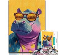 Hippo Wearing Glasses Jigsaws 1000 Pieces for Teenagers,Stress Reliever Staycation Kill Time with Matching Poster And Trivia Sheet (75x50cm)