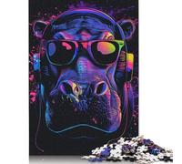 Hippo with Headphones 500 Piece Jigsaw Puzzle Adults Puzzle Woodboard Jigsaws Puzzles Toy Educational Game 500pcs (52x38cm)