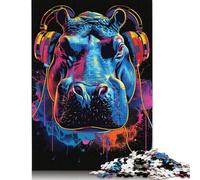 Hippo with Headphones 500 Piece Jigsaw Puzzle Adults Puzzle Woodboard Jigsaws Puzzles Toy Educational Game 500pcs (52x38cm)