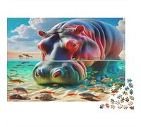 Hippopotamus 1000 Piece Jigsaw Puzzles for Adults Featuring Artistic Design Jigsaws for Adults As A Mind Relaxation Puzzle for Holiday Activity 52x38cm/1000pcs