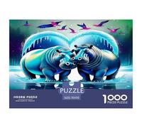 Hippopotamus 1000 Piece Puzzles for Adults Gifts - Hippo Pair Birds Serene Romantic Aquatic Educational Game Decompression Suitable for Wall70x50cm/1000pcs