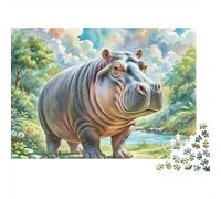 Hippopotamus 1000 Piece Wooden Puzzle for Adults & Teens - Difficult Jigsaw Game, Relaxing Therapy, Unique Wall Art Decor, Gift Idea 1000pcs (75x50cm)