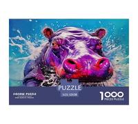 Hippopotamus 1000 Pieces Puzzle for Home Wall Decor -Hippo Neon Splash Vibrant Bold Dynamic Fun Present & Activity for Adults Kids Great Gift Idea52x38cm/1000pcs